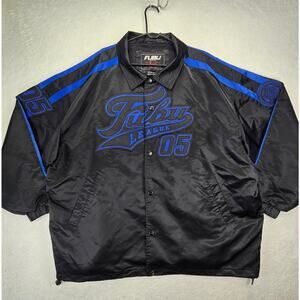 Vintage Fubu Satin Snap Coach Jacket XXXL Windbreaker Y2k Streetwear Black